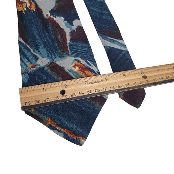 Vintage Albert Nipon Men Silk Tie Abstract Design Blue Maroon Designer Dad Gift - Picture 3 of 5